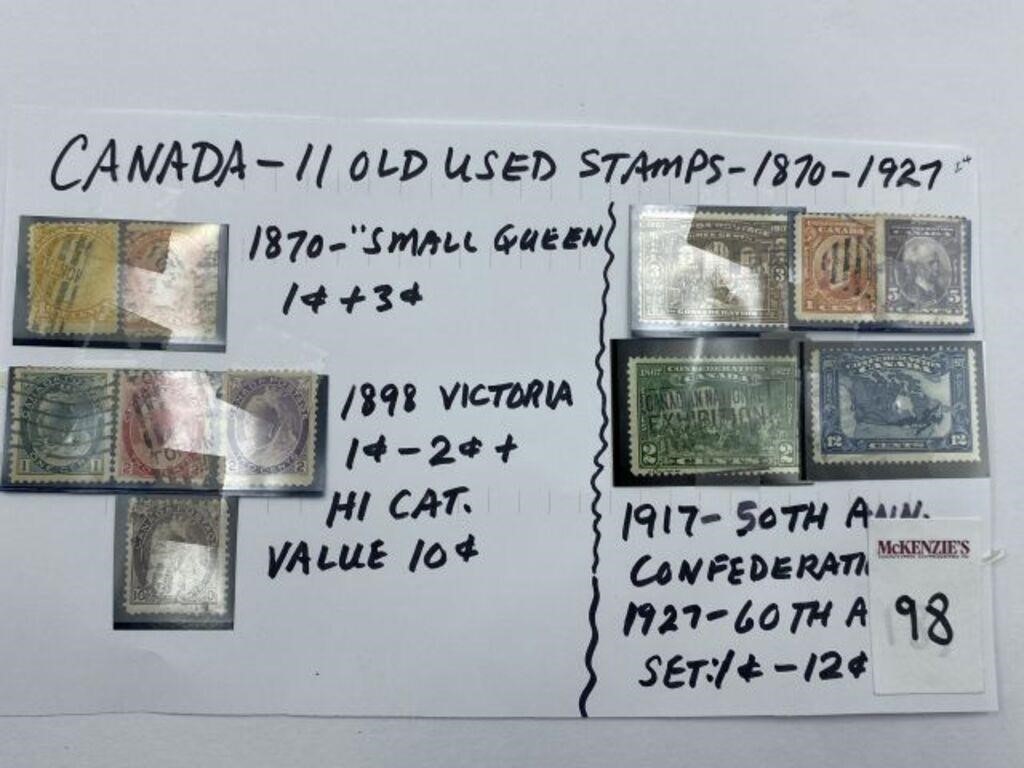 CANADA - 11 USED STAMPS 1870 - 1927