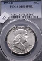 1952 D PCGS MS64 FBL FRANKLIN HALF DOLLAR