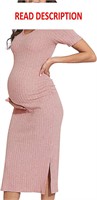 $30  V Neck Maternity Bodycon Dress - Large Pink