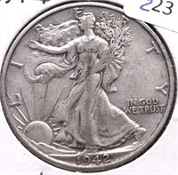 1942 S WALKING HALF DOLLAR AU