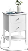 VASAGLE Bamboo Nightstand with Charging Station,