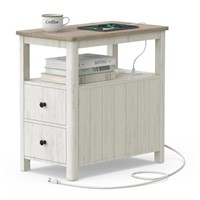 VASAGLE Side Table with Charging Station, Narrow