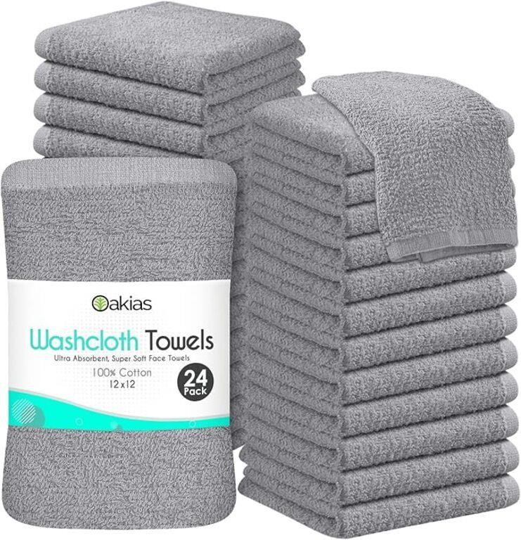 Cotton Wash Cloths, Grey, 24 Pack, Face Towels,