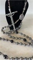 Extra Large ROSARY ONYX and STONE CRUCIFIX IS 4”