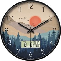 Silent Wall Clock with Day Week Temperature