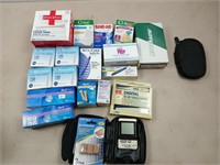 Lancets, digital thermometers, band-aids, blood