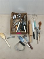 Flat of assorted kitchen utensils