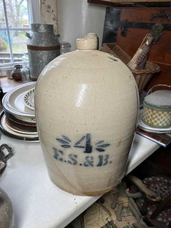 Large #4 E.S.& B. Salt Glazed Pottery Jug
