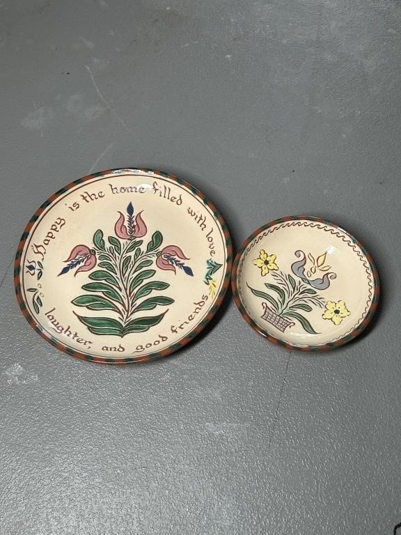 (2) PA Dutch Decorated Redware Plates