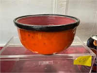Mid-century Orange glaze bowl 6” x 3”