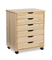 Rudy Wide Rolling Storage Cart 6 Drawers, Natural