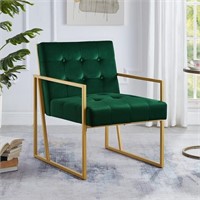 24KF Modern Jade Velvet Button Tufted Accent Chair