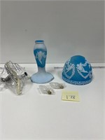 Lamp Blue & White Glass Cherub Embossed Pattern