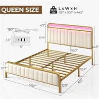 Bed Frame King Size with Charging Station and LED