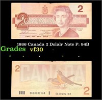 1986 Canada 2 Dolalr Note P: 94B Grades vf++