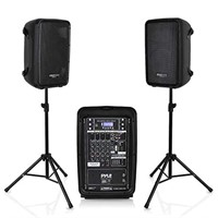 Pyle PA Speaker DJ Mixer Bundle - 300 W Portable