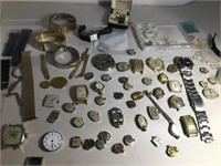 HUGE LOT OF VINTAGE WATCH FACES, PLUS OTHER PARTS,