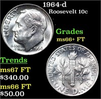 1964-d Roosevelt Dime 10c Grades GEM++ FT