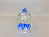 Unmarked Blue Floral Glass Paperweight