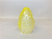 Unmarked White/Yellow Swirl Glass Paperweight