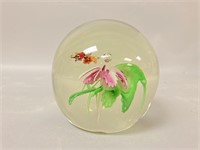 Unmarked Bugs and Floral Bubble Glass Paperweight