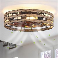 BUXVRCS 19.68'' Flush Mount Caged Ceiling Fan with
