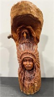 R. FOREMAN CARVED DOUBLE SIDED WOOD SCULPTURE