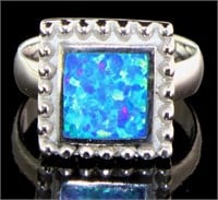 Princess Cut Autralian Blue Opal Dinner Ring