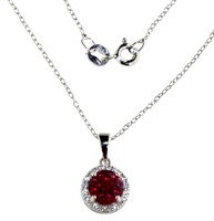 Round 2.50 ct Ruby & Diamond Halo Necklace