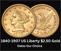 1840-1907 US Liberty Head $2.50 Gold Quarter Eagle