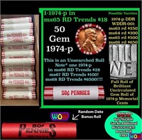 THIS AUCTION ONLY! BU Shotgun Lincoln 1c roll, 197