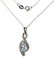 Stunning Natural Blue Topaz & Diamond Necklace