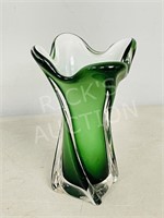 green art glass vase - 8" tall
