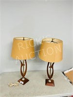 pair of vintage 29" tall teak base table lamps