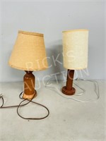 2 teak wood base table lamps