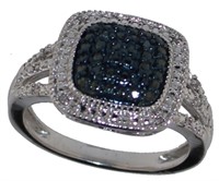 Cushion Cut Blue Diamond Accented Ring
