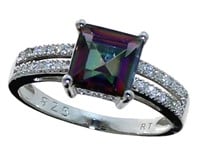 Asscher Cut 2.33 ct Mystic Topaz & Diamond Ring