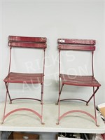 2 antique metal & wood folding garden chairs
