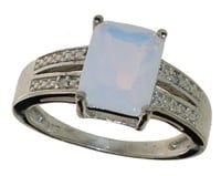 Radiant Cut White Opal & Diamond Ring