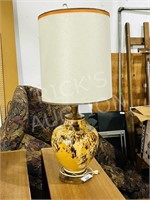 vintage ceramic base table lamp w/ teak accent