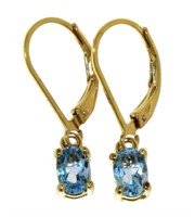 Oval Natural Blue Topaz Dangle Earrings