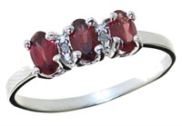 Natural Garnet & Diamond Past Present Future Ring