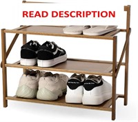 $36  Bamboo 3-Tier Shoe Rack  20x18x9 Inches  Brow
