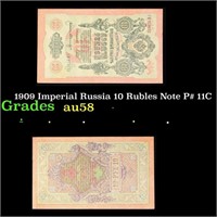 1909 Imperial Russia 10 Ruble Note P# 11C Grades C