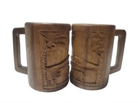 Carved Polynesian Wooden Mugs x 2   AUB11
