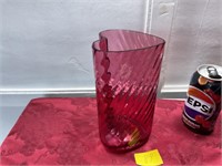 7 1/2 inches tall, cranberry heart vase