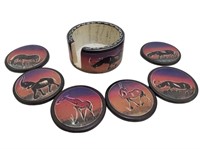 African Soapstone Set Of 6 Coasters W/ Holder Z173