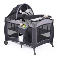 Pamo Babe Foldable Nursery Center  Crib (Grey)