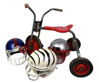 FOOTBALL HELMETS AND TRICYCLE