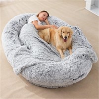 $210  Large Dog Bed 75.5x55x12 - Grey Plush